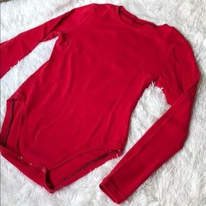 Red Knit/Thermal Adult Baby Onesie Long-Sleeve